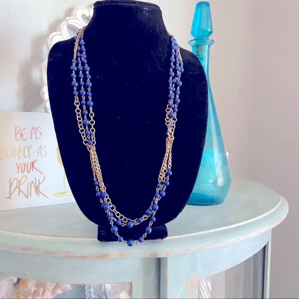 J. Crew Multi Chain Blue Beaded Necklace